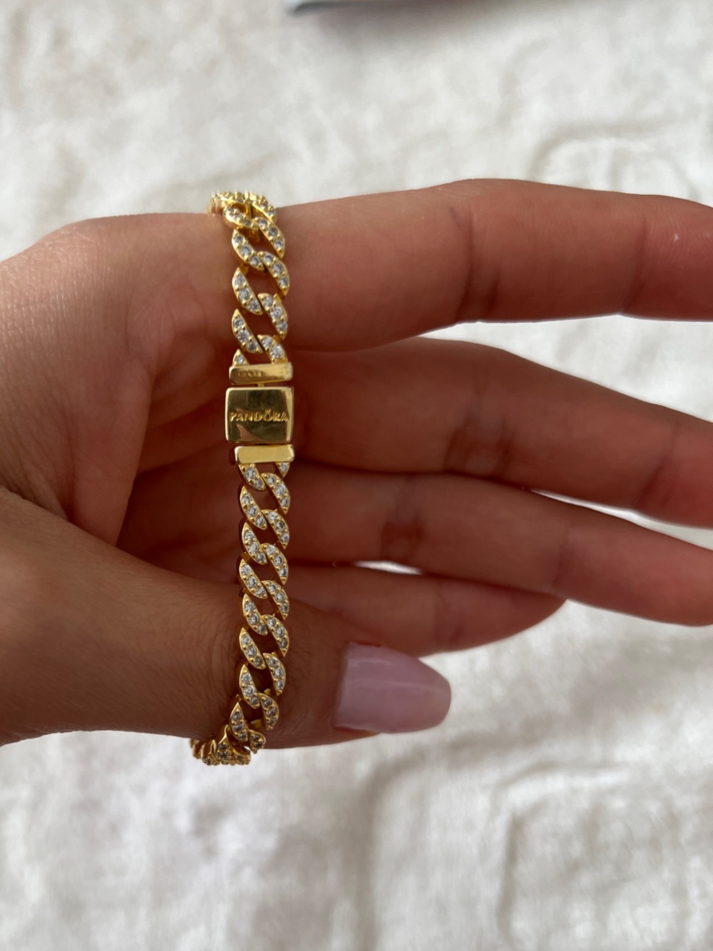 Pandora Gold and Clear Crystal Cuban Link Bracelet